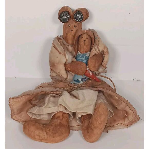 Primitive Roller Babies Mama In Curlers W/Baby Rag Doll Plush - Picture 1 of 13